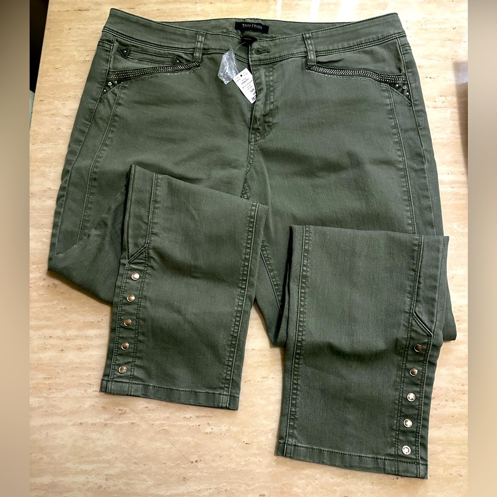 White House Black Market Blanc Olive Green Jeans NEW size 14